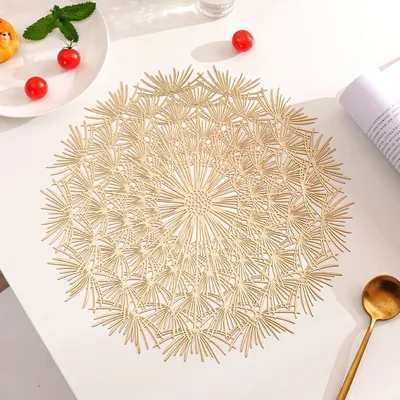 Produktbild von Tischset Gold Hohl PVC Löwenzahn Tischset Kreatives Rundes Wasserdichtes, Ölbeständiges, Heißprägen und Isolierendes Tischset, 4 STÜCK