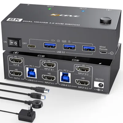 Produktbild von 8K HDMI-KVM-Switch für 2 Computer, 2 Monitore, 4K@120Hz