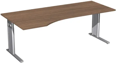 Produktbild von Geramöbel PC-Schreibtisch links höhenverstellbar, C Fuß Blende optional, 2000x1000x680-820, Nussbaum/Silber; N-647314-NS