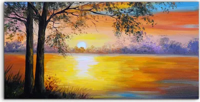 Produktbild von Coloray Canvas 120x60  Wandbild Leinwand Bilder Deko Landschafts Baum am See malen