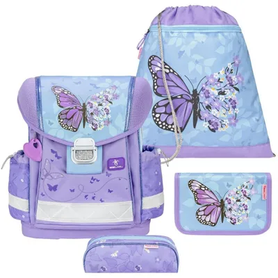 Zdjęcie produktu dla Belmil Klasyczny ergonomiczny zestaw saszetek 4-częściowy "Purple Blue Butterfly" z paskiem na klatkę piersiową