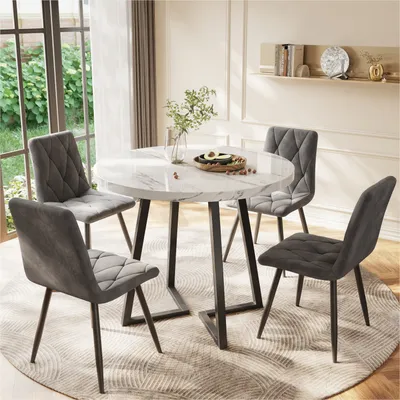 Produktbild von Flieks Rund Esstisch mit Metallbeinen, Küchentisch Esszimmertisch mit Marmoroptik, Esstisch mit Metallbeinen, 80x80x75cm, Schwarz