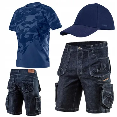 Produktbild von NEO TOOLS Herren Set - Kurze Denim Arbeitshose mit T-shirt und Baseballkappe Gr. S-3XL | Gr. XXL