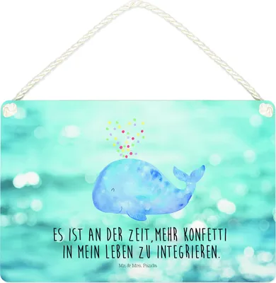 Produktbild von Mr. & Mrs. Panda Schild Wal Konfetti DIN A4 - Oceanblue - Geschenk, Meer, Abnehmen, Geburtstag, Neustart, Türschild, Trennung, kleine aufmerksamkeit, Deko Wandbild, Diät