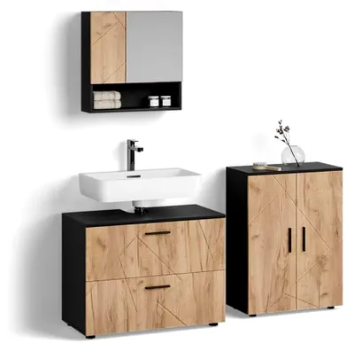 Produktbild von Badmöbel-Set Ronco, Goldkraft Eiche/Anthrazit, 3 Teile, mit Unterschrank 80 cm