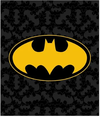 A close-up of the Batman logo on a dark background with a repeating pattern of smaller Batman logos.