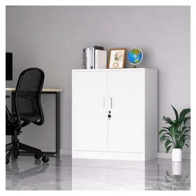 Produktbild von Aktenschrank Büroschrank Lagerschrank Metallschrank, Aufbewahrungsschrank aus Metall mit abschließbaren Türen und 2 verstellbaren Regalen 92x80x40cm (Weiß)