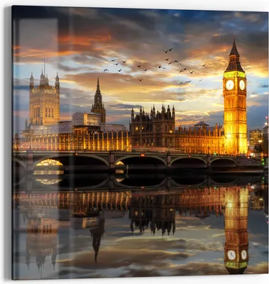 Produktbild von DEQORI Glasbild Echtglas 50x50 cm 'Londoner Abendkulisse' Wandbild Bild modern Deko