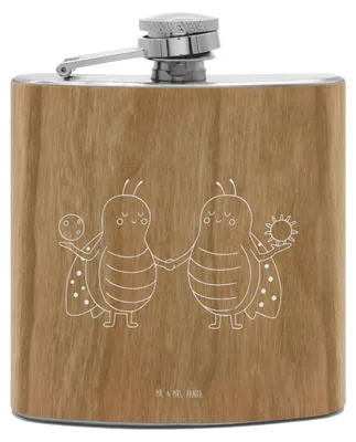 Produktbild von Mr. & Mrs. Panda Flachmann Sternzeichen Zwilling - Transparent - Geschenk, holz, taschenflasche, Marienkäfer, Glückskäfer, Hip Flask, feldflasche, Zwillingsschwester