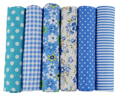 Produktbild von Set mit 6 Stücken Patchwork-Baumwollstoff (50 x 50 cm), ideal zum Nähen, Quilten und für andere Bastelarbeiten. Baumwollgewebe, verschiedene Muster (blau).