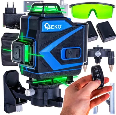 Imagen del producto de Nivel láser de 360°, autonivelante, 4D, color verde, con 2 baterías de iones de litio, estuche y accesorios - G03307