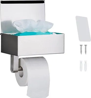 Image de Porte-papier hygiénique en acier inoxydable argenté, autocollant