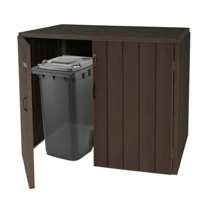 Immagine prodotto di 2 contenitori per rifiuti in WPC HWC-J28, contenitore per rifiuti di , in metallo effetto legno, estensibile ~ marrone