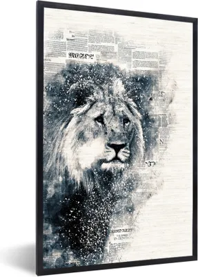 Produktbild von MuchoWow® MuchoWow® Gerahmtes Poster Löwe - Zeitung - Zusammenfassung 20x30 cm - Poster mit zchwarzem Bilderrahmen - Drucken - Bilder Poster im Rahmen