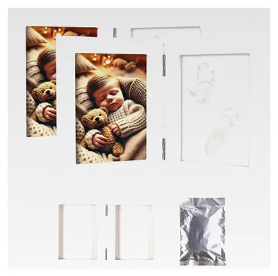 Produktbild von 2er-Set Gipsabdruck-Sets mit Holzrahmen für Baby-Hand- und Fußabdrücke