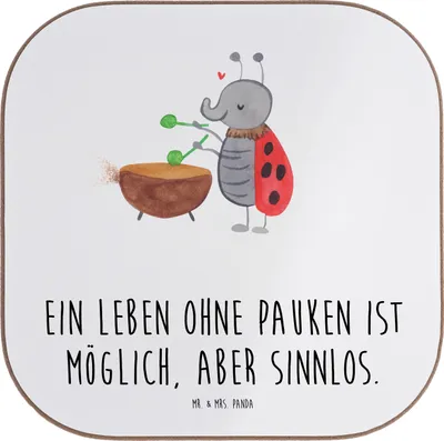 Produktbild von Mr. & Mrs. Panda Getränkeuntersetzer Pauken Leben - Weiß - Geschenk, Musikinstrument, Lernen, Musiker, Instrument, Coaster, Orchester, Musik, Holzuntersetzer, klassische