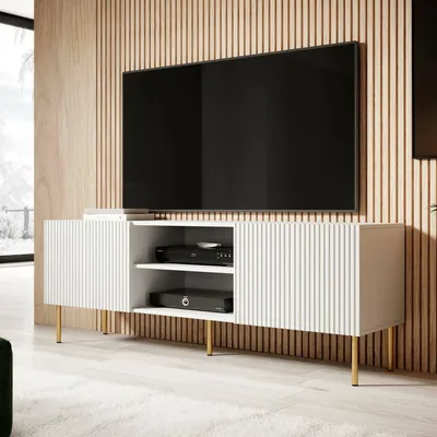 Image de Magnano - Meuble TV, 150x42x52h cm Blanc, 3 Étagères