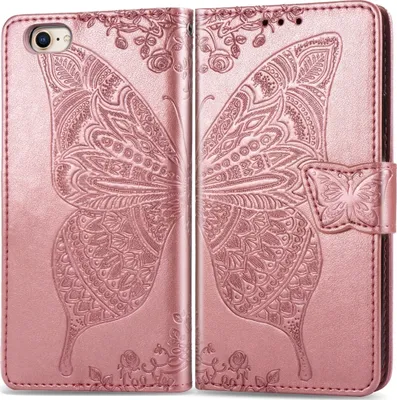 Produktbild von Mobigear Butterfly iPhone 8 Hülle Klapphülle Geldbörse - Roségold