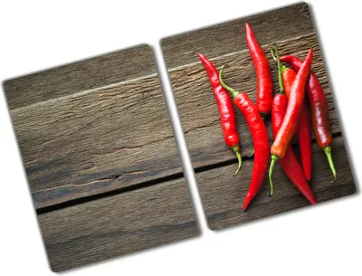 Produktbild von Tulup Glas Herdabdeckplatte - 2x40x52 cm - Glaskeramikkochfeld-Abdeckung Spritzschutz Glasabdeckplatte Kochplattenabdeckung und Schneidebrett - Zweiteilig - Essen & Getränke - Chilischoten - Rot