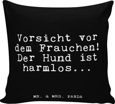 Produktbild von Mr. & Mrs. Panda Dekokissen Sofa Vorsicht vor dem Frauchen!... - Schwarz - Geschenk, Frauen, Polster, Glizer Spruch Sprüche Weisheiten Zitate Lustig Weisheit Worte, Hund