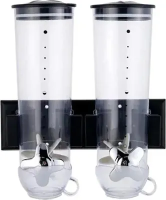 Immagine prodotto di Confezione da 2 dispenser per alimenti - Dispenser da parete per cereali/muesli - Doppio dosaggio - Per riso, avena, chicchi di caffè - Plastica - Nero