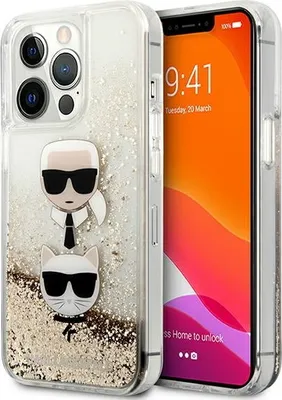 Zdjęcie produktu dla Karl Lagerfeld Klhcp13Xkicgld Iphone 13 Pro Max 6,7 Złoty/Gold Hardcase Liquid Glitter Karl&Choupette Head