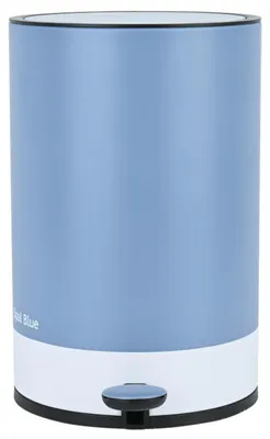 Image de Poubelle Estia, 6 litres, avec couvercle rabattable, bleu et blanc, pour salle de bain