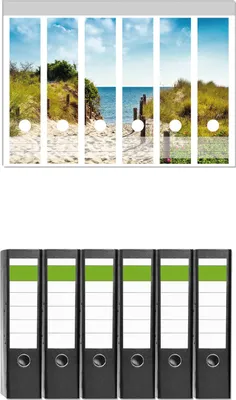 Produktbild von Wallario 6 Stück breite Ordner inkl. Klebeetiketten mit Motive Auf dem Sandweg zum Strand -  Set mit Rückenschildern / Ordnerrücken Stickern