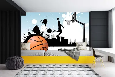 Zdjęcie produktu dla DECO WALLS Tapeta do pokoju dziecięcego Koszykówka - Wyjątkowa trwałość XXL 197x296 cm