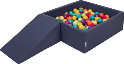 Produktbild von KiddyMoon spielplatz aus schaumstoff mit rund bällebad (100 bälle) ballgruben für babys spielbad hindernisläufen, hergestellt in der eu, dunkelblau:helgrün/gelb/türkis/orange/dpink/violet