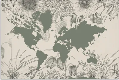 Produktbild von MuchoWow® Poster Weltkarte - Grau - Blumen 30x20 cm - Plakate - Print