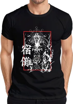 Obrázok produktu pre Jujutsu Kaisen Sukuna Cursed Demon Flames Red Eyes Anime pánske tričko, čierne, XL