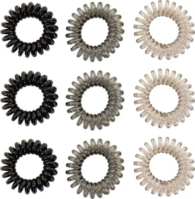 Produktbild von Oblique Unique 9 Spiral Haargummis Telefonkabel Zopfgummi Mädchen Damen Frauen elastisch - schwarz grau transparent