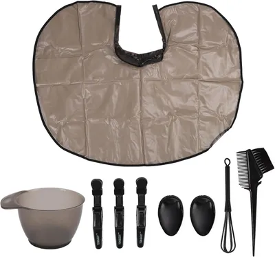 Imagen del producto de Kit de tinte para el cabello, pincel, recipiente, protectores para los oídos, delantal, batidor y clips, para teñir el cabello