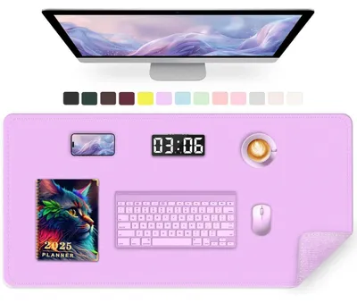Immagine prodotto di Tappetino per scrivania, 90 x 43 cm, in ecopelle, colore viola, resistente all'acqua e antiscivolo