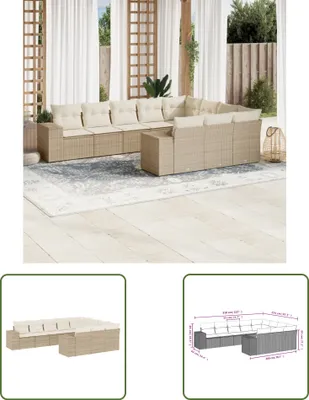 Produktbild von The Living Store 10-tlg. Garten-Sofagarnitur mit Kissen Beige Poly Rattan