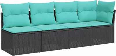 Image de vidaXL Canapé de jardin avec coussins 4 places noir poly rotin