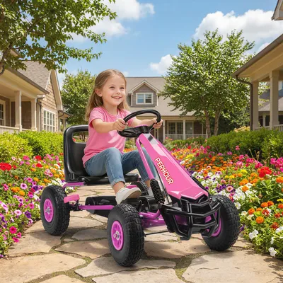 Produktbild von Pedal-Gokart für Kinder, Tretauto mit Bremse & Kupplung, Gokart Kunststoff-Stahl, Rosa | 110 x 61 x 62 cm | höhenverstellbarer Sitz | 3–8 Jahre