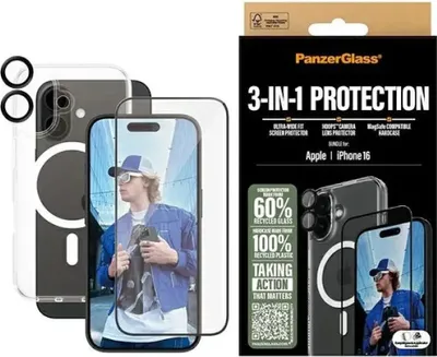 Image de Zestaw Panzerglass Bundle 3In1 Etui Przezroczyste + Folia + Szkło Na Aparat Na Iphone 16