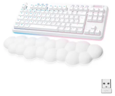 Produktbild von Logitech G G715 - Tastatur - Ohne Zehnertastatur - Hintergrundbeleuchtung - Bluetooth, 2.4 GHz - QWERTY - Spanisch - Tastenschalter: Linear - weiß