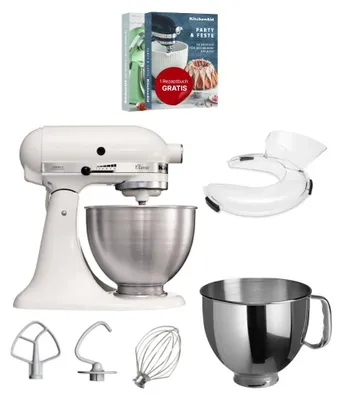 Produktbild von KitchenAid 4,3 L 5K45SS Classic Küchenmaschine Set 2 + Schüssel 4,8 L + Spritzschutz Weiß
