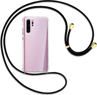 Produktbild von Handykette Backcover-Schutzhülle mit Band (Metall goldfarben) für Huawei P30 Pro - schwarz