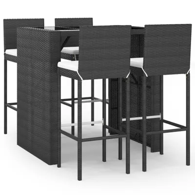 Produktbild von vidaXL 5-tlg. Gartenbar-Set mit Kissen Schwarz Poly Rattan