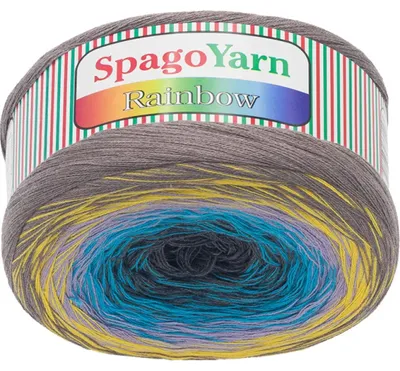 Obrázok produktu pre SpagoYarn Rainbow priadza – 250 g / 1000 m – kávová, žltá, fialová, tyrkysová, sivá