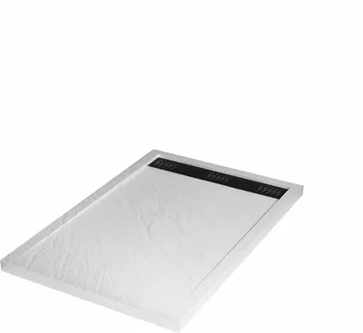 Image de Receveur en Acrylique MOON Blanc Effet Pierre 80x120x4 cm Grille Lineaire Noire