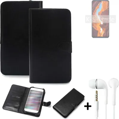 Produktbild von K-S-Trade Wallet Case Handyhülle kompatibel mit Wiko 10 Schutzhülle Flip cover Flipstyle Tasche Hülle Flipcover Slim Bumper schwarz + in ear