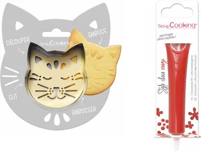 Produktbild von Relief-Keksset Katze + Roter Schokoladenstift