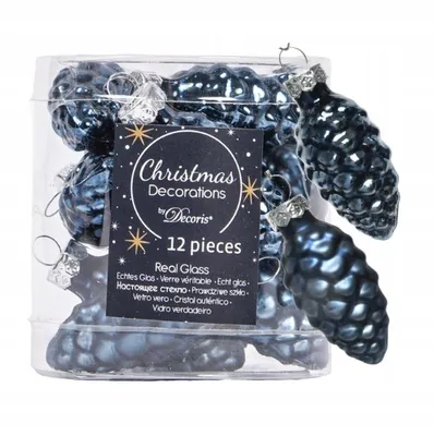 Produktbild von Christbaumkugel Set Glas blau Zapfen 12 Stück 6 cm