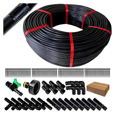 Produktbild von Bewässerungsset mit Tropfschlauch 192 Teile - Tropfschlauch 100 m - Bewässerungssystem mit 16 mm Außendurchmesser - Tropfbewässerungsschlauch mit 33 cm Abstand