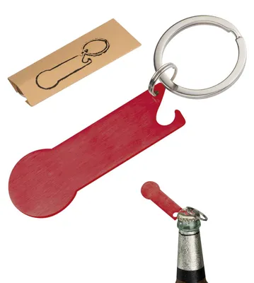 Produktbild von Schlüsselanhänger mit Einkaufschip,Flaschenöffner,Schlüsselring / Farbe: rot